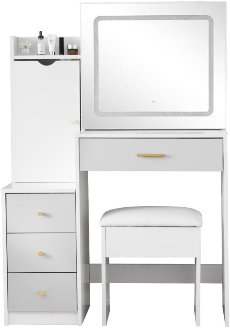 ドレッサー 化粧台 テーブル 鏡台 メイク台 LEDライト付き 3色LED