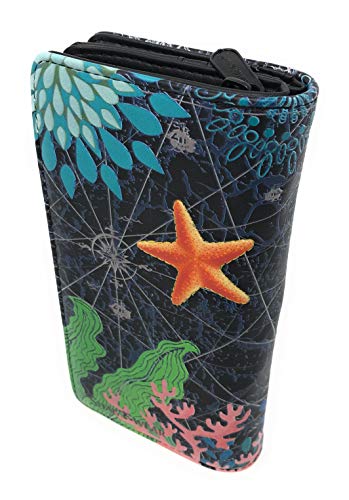 Shag Wear Sea Horse Large Wallet for Women and Teen Girls Vegan Faux Leather Black 7"2
