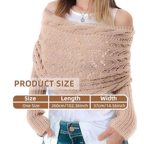 Scarf with Sleeves for Women, Fashion Warm Knitted Cable Wraps Multifunctional Sweater Scarf Shawls for Fall Winter2