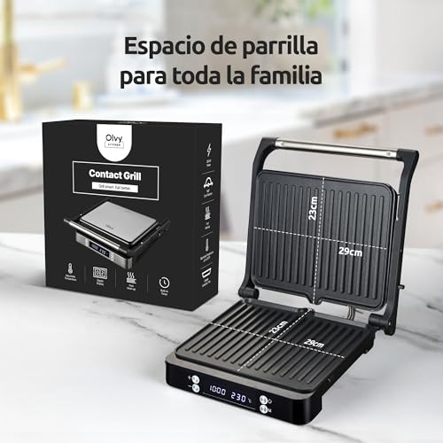 Miniatura 9 de Olvy Sandwichera Eléctrica 2000w, Grill Panini Y Parrilla Con Placas Antiadherentes, Apertura 180 , Temperatura Automática, Negro