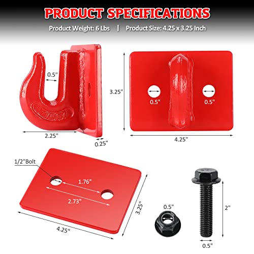 AUTOBOTS 3/8\" Tractor Bucket Grab Hook (2 Pack), 15,000lbs Break Strength Grab Hooks with Grade 70 Forged Steel Bolt Compatible for John-Deere Truck UTV ATV Tractor Bucket(Red)