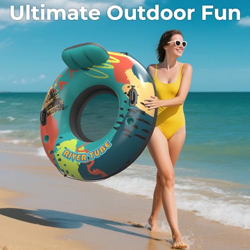 53" Heavy Duty River Tube Float for Adults,Inflatable River Raft Float for Pool Lake Beach with Built-in Cup Holders, Ergonomic Backrest,Durable Grip Handles & Grab Rope, 360Lb Weight Capacity by POOLACC - Used condition - Image 8