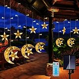 Solar Star and Moon Light Outdoor LED Curtain String Lights Waterproof Fairy String Lights Solar Pow