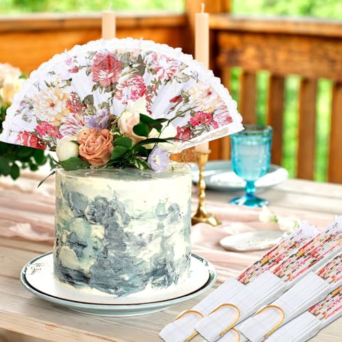 Geelin 50 Pcs Hand Lace Foldable Fans Bulk for Women with Organza Bag Lace Folded Hand European Retro Fan Bridal Dancing Prop Wedding Party Favors for Dancing Tea Party(Colored Rose,White) by Geelin - Image 4
