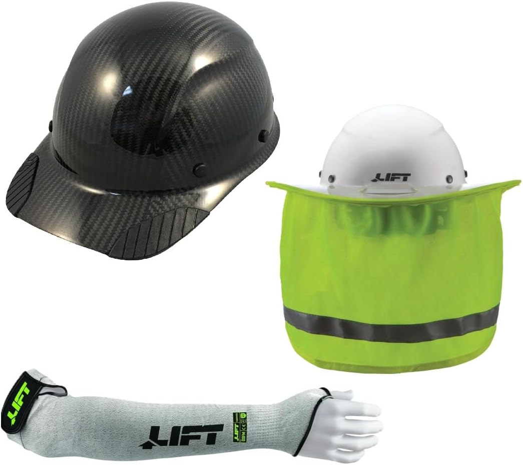 Hard Hat Cap with Sunshade, Fiberwire A5 Cut Sleeve, Head, Face, and Arm Protection