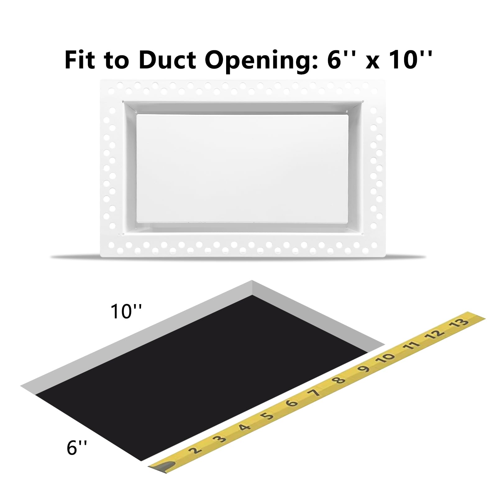 Cubierta de ventilación de pared sin amortiguador, 6 x 10 pulgadas, rejilla de registro de aire montada en la pared, fácil de instalar, pintable, color blanco