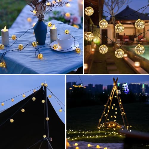 Led lichterkette Marokkanische 12m, 100 LEDs mit 8 Modi, IP65 Wasserdichte Solar Gartenbeleuchtung für Balkon, Terrasse, Hochzeit & Party Dekoration, Solarbetriebene Gartenlampen für Außenbereich