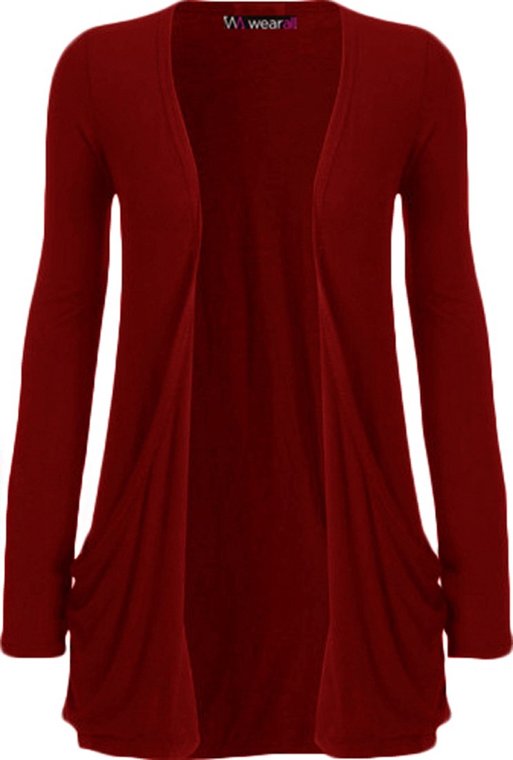 WearAll - Ladies Long Sleeve Pocket Cardigan Womens Top Plum 20-22