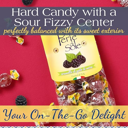 Perle di Sole Blackberry Italian Hard Candy Individually Wrapped - Blackberry Candy with a Tart Fizzy Filling (7.05 oz | 200 g) Single Pack - Thumbnail 3