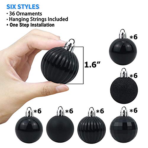 Kerstballen Boom Ornamenten 36 Stuks Kerstboom Versiering set plastic Kerstballen Ornamenten Kerstboom Ballen Tot Ø 4 CM (Zwart) - Afbeelding 3