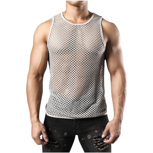 Camisetas de Tirantes Hombre 2024 Malla Verano Moda Camiseta sin Mangas Sexy Slim Fit Transpirable Deportivas Original Fiesta Club Tank Top Chaleco tee Ligero