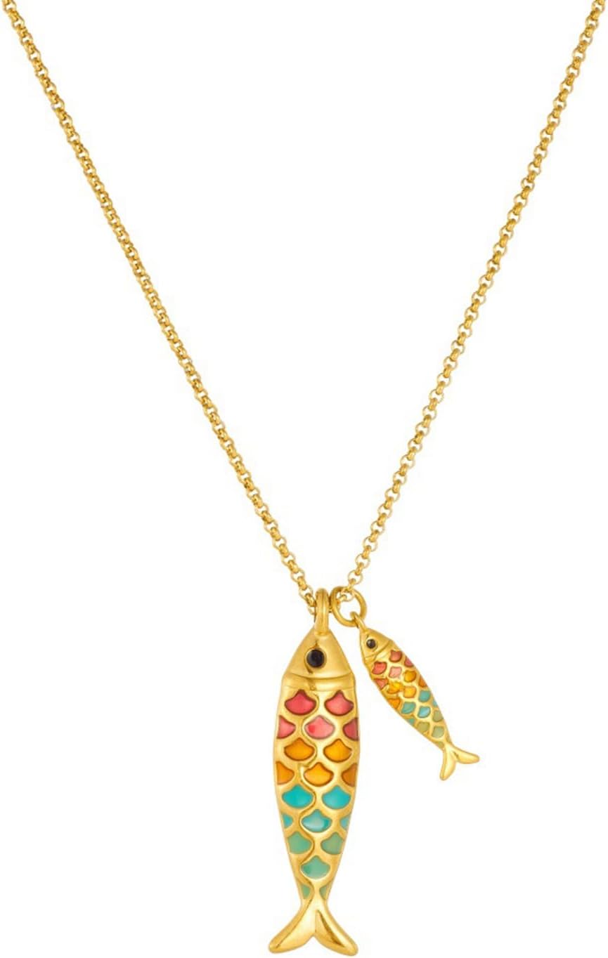 WETMT Boho Fish Necklace for Women Gold Colorful Fish Pendant Necklace Cute Ocean Summer Enamel Necklaces Trendy Elegant Beach Jewelry Accessories Gifts