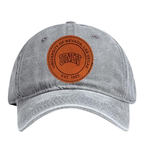 UNLV Rebels Officially Licensed Dad Hat - Unisex Baseball Cap with Round Engraved Leather Patch Gray