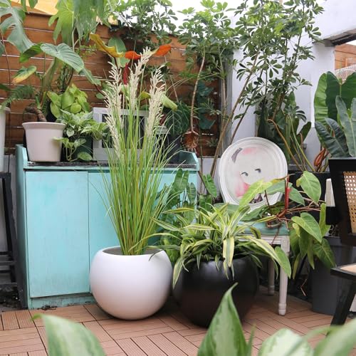 13.5 H x 17" Dia (12" Pot Opening) Round Fiberstone Planter with Drainage Hole, White, Indoor/Outdoor Large Plant Pot for Home Patio Garden, Ideal for Plants (White, 16in)