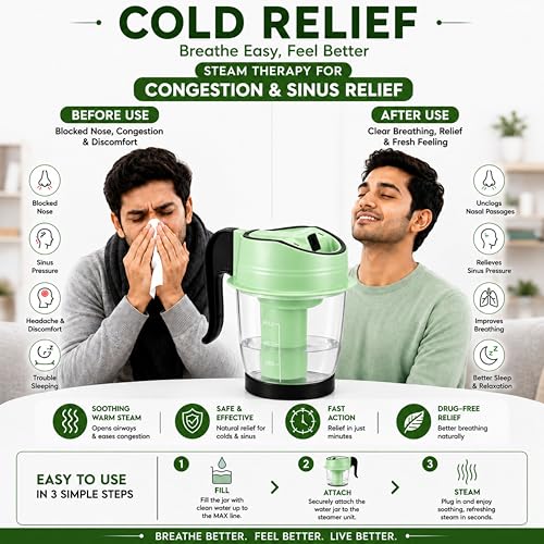 Image of Facial Steamer Vaporizer for Instant Cold and Cough Relief (Green)