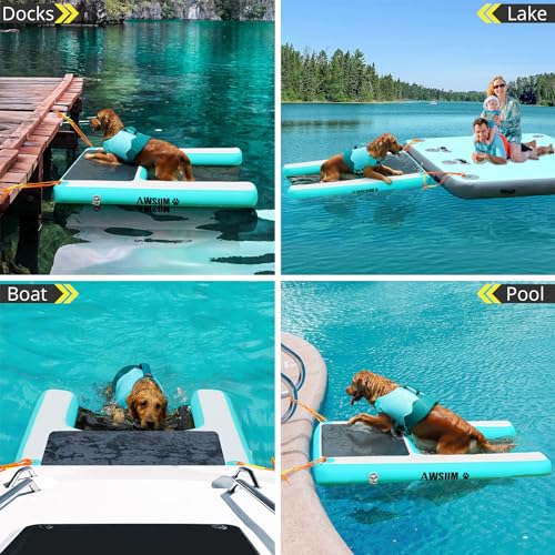 AWSUM Inflatable Dog Water Ramp Pool Float Floating Ramps for Dogs On Water Ladder Steps Ideal for Pools, Lakes, Boats and Docks,with Non-Slip Pad