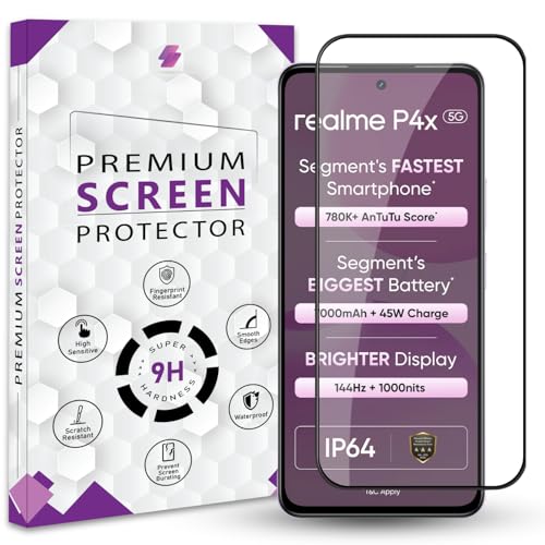 Image of Premium Tempered Glass Screen Protector Guard For Realme P4X 5G (6.72 Inch, Pack of 1) | Edge to Edge Coverage With Easy to installation kit