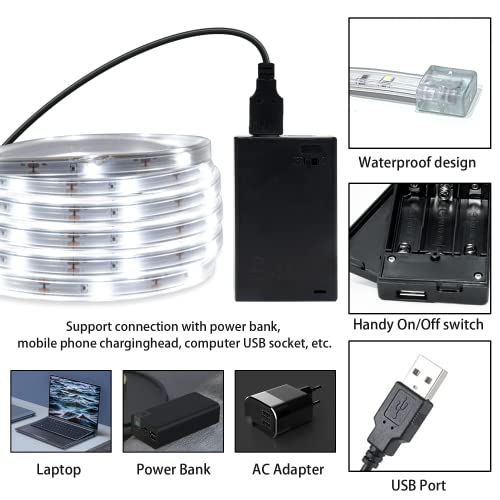 Image of 10ft USB LED Rope Light, Waterproof Flexible Strip, White Light, Suitable for Outdoor Camping and Indoor Decor (Battery Box Not Included)