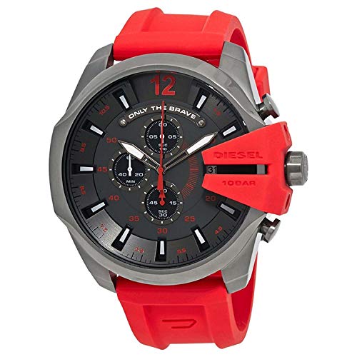 Diesel Men's Mega Chief Quartz Stainless Steel and Silicone Chronograph Watch, Color: Grey, Red (Model: DZ4427)