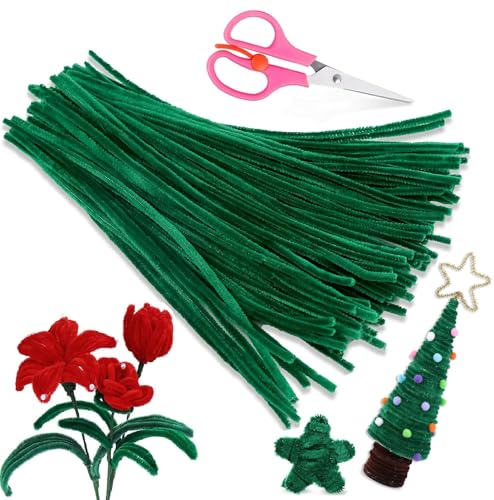 Zxiixz 100Pcs Pipe Cleaners, Pipe Cleaners Craft, Creative Craft Pipe Cleaners for Festivals Flower Making, Chenille Stems Crafting Pipe Cleaners Supplies for Mother's Day Bouquet/Dark Green