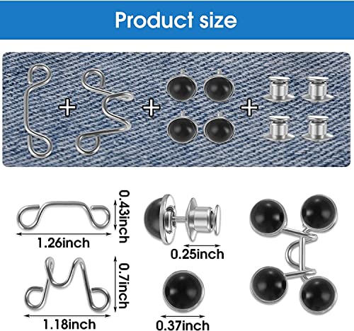 Image of 2pcs Pant Waist Tightener, Adjustable Waist Buckle Set, Extra Button for Jeans to Make Tighter, Instant Jeans Button Pins for Pants Jeans Skirts, No Sewing Required (Pearl Black)