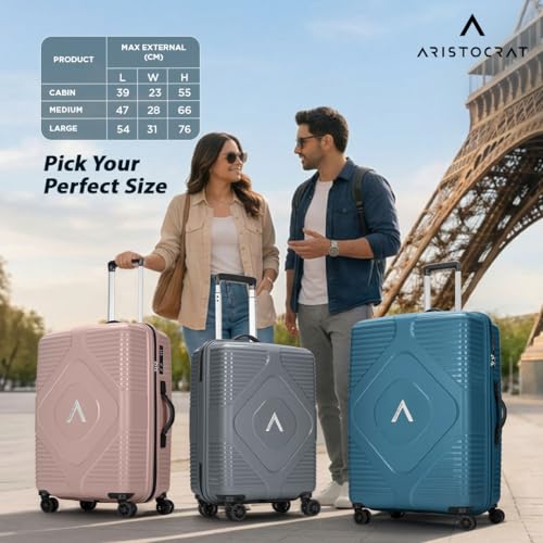 Image of Aristocrat Crystal Check-in Trolley Bag 66cm | Medium Hard Luggage | 8-Wheel Suitcase for Travel | Combination Lock with Anti-Theft Zipper | Polypropylene | 3 Years International Warranty (Grey)