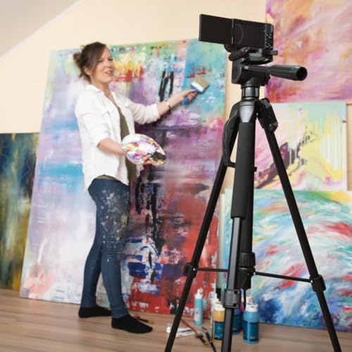 Hama Stativ Kamera Action 153 3D (Leichtes Fotostativ inkl. Handy-Halterung, Tripod mit 60-153cm H&ouml;he, Dreibeinstativ mit 3-Wege-Kopf, Spiegelreflexkamera Stativ passend f&uuml;r Videokamera) schwarz