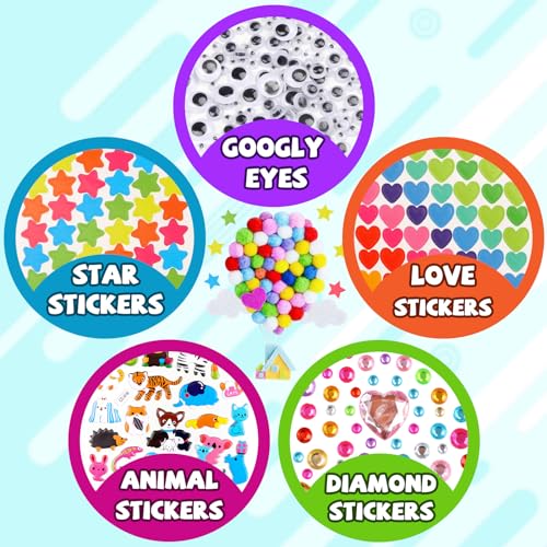 DOITEM Pfeifenreiniger Craft Supplies, 800+ Pcs Bastelset Kinder Inklusive Pfeifenreiniger Wiggle Googly Eyes Pom Poms SticksBastelbedarf für Kinder Scrapbooking
