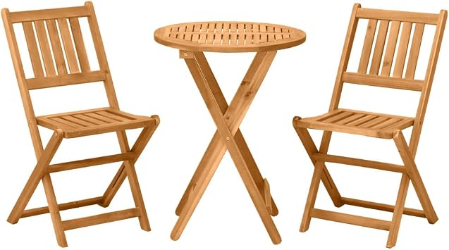 3-Piece Outdoor Bistro Set with Foldable Acacia Wood Chairs and Round Coffee Table for Patio Balcony Deck Garden Use