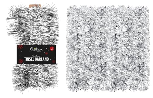 SKYTE® 5M Luxury Metallic Tinsel Garland Very Long Christmas Tinsel Shiny Christmas Party Indoor and Outdoor Decorations Tree Skirts (SILVER)