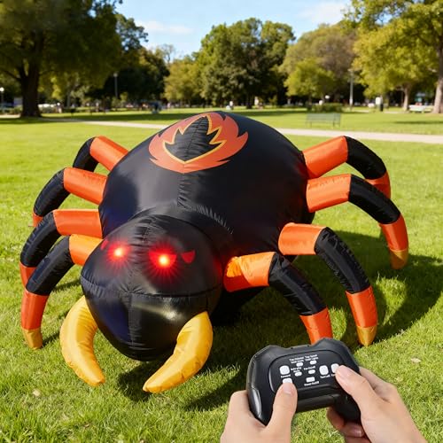 JOYIN 4 FT Halloween Inflatable Spider, Remote Control Blow Up Spider with 360°Rotation, LEDs,Forward & Backward, Halloween Inflatable for Outdoor and Indoor Yard Lawn Decor