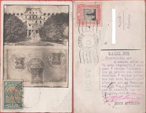 Colombia. Cartolina commemorativa Poste. Francobollo Olimpiada Barranquilla. Viaggiata 1905