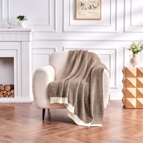 Image of CozeCube Reversible Knitted Throw Blanket, Brown White Melange 60 inchx80 inch
