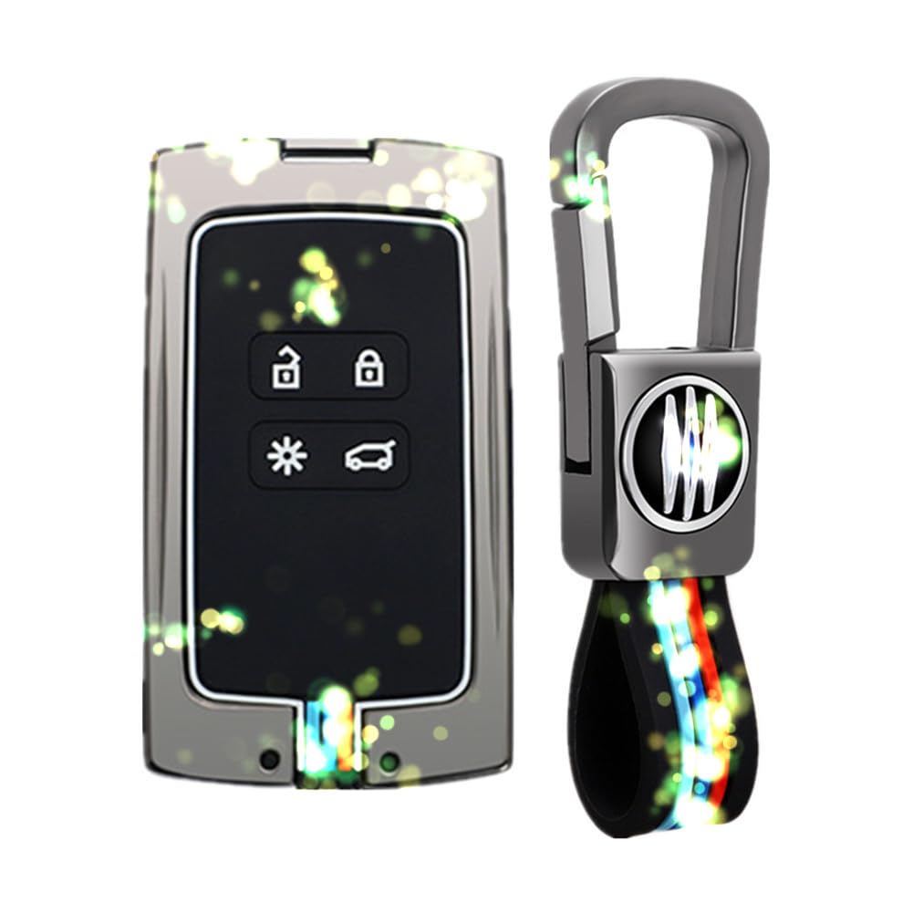 Zinc Alloy Car Key Cover Case Keyless Protector Accessories for Renault Koleos Kadjar Megane Clio Captur Kangoo 4 Buttons 360° Water Proof Protect with Fluorescence (A, Matt color)