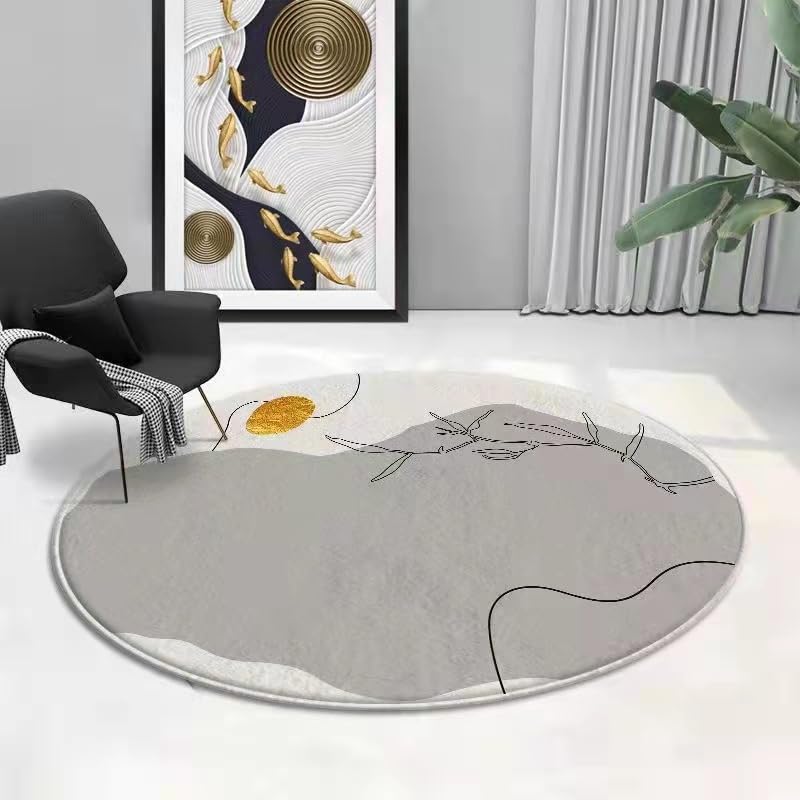 Tapis rond gris 140cm en microfibre lavable pour chambre
