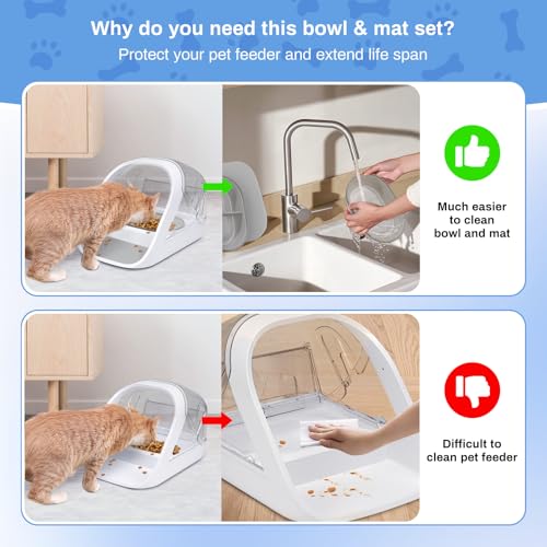 Feriva Matte und Napf im Set für Mikrochip-Futterautomaten, 1 Einzelne Schale, 1 Geteilte Schale, und 1 Matte, Anzug für Nass und Trockenfutter, Lebensmittel frisch halten, Leicht zu Reinigen