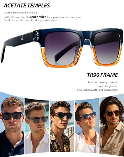 Image of Joopin Acetate Square Sunglasses Men Polarized UV400 Protection Trendy Oversized Sun Glasses Retro Shades Women