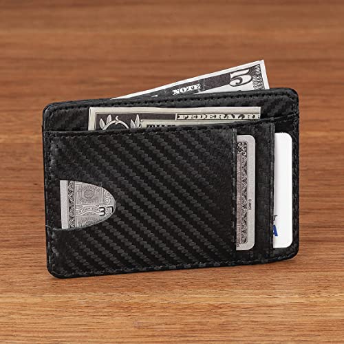 JaxsonCadeTM Carbon Fiber RFID Wallet, Black - Measures 3 1/8" Long x 4 1/2" Wide3