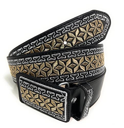 Men's Embroidered Western Belt, Cinto Vaquero Bordado Color Oro y Plata, Cinto Charro