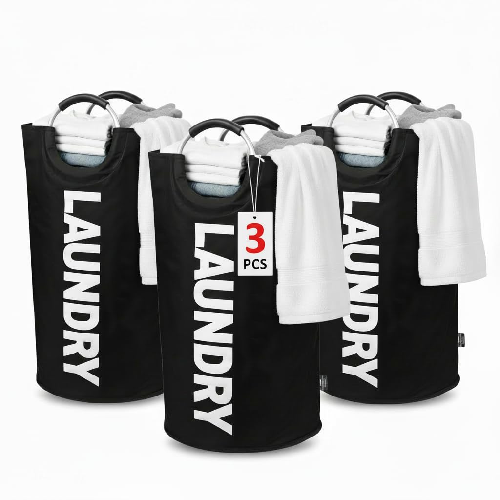 3 Pack Large Laundry Baskets – Waterproof Collapsible Laundry Hamper with Easy Carry Handles,Laundry Bags for Room, Bedroom, Bathroom, College Dorm, Storage and organization