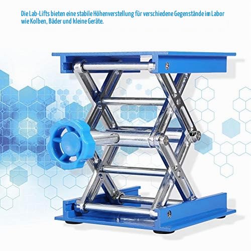 Labor Hebebühne 100x100mm, Lab Scissor Jack aus eloxiertem Aluminium, Höhenverstellbare Laborhebeplattform von 45mm bis 158mm, Laborständer für Chemie, Physik & Biologie