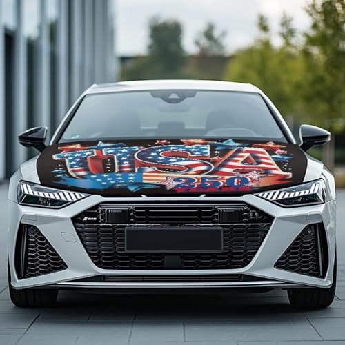 Image of USA 250 Years Hood Covers for Cars Front Hood Cover with Elastic Band Patriotic Car Bonnet Banner UV Resistance Engine Cover Vehicle Decoration Auto Accessory