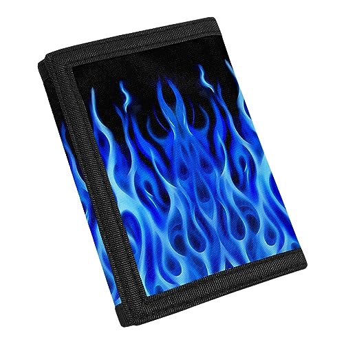 Coldinair Blue Flame Fire Print RFID Trifold Canvas Wallet for Kids Boys Girls Black Slim Novelty Credit Card Holder Wallets for Outdoor
