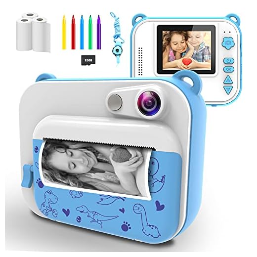 Ukuu Cámaras Instantáneas para Niños, Recargable Cámaras Fotos con Pantalla de 2,0" Incluye 3 Rollos Impresión Papel, 32GB TF y Bolígrafos de Colores Regalos Ideale para Niños Niñas de 3-12 Años Azul
