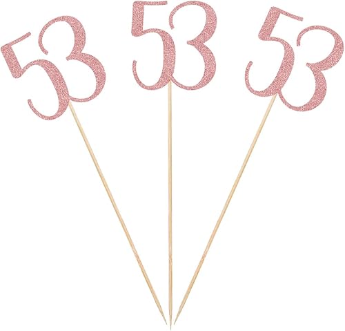 Palitos de centro de mesa de cumpleaños con purpurina número 53, paquete de 12 decoraciones de fiesta de aniversario número 53