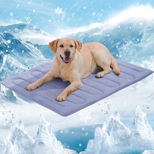 MARUNDA Dog Cooling Mat, No Need to Freeze Or Refrigerate This Cool Pet Pad Cat Mats- Keep Your Pet Cool, Machine Washable (Blue, 36' x 24' - Large-Crate)