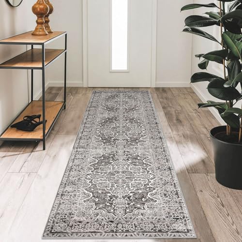 KUTA Vintage Washable Runner Rug, 2x7 Non-Slip Tan Grey Hallway Kitchen Runners Soft Printed Distressed Tribal Farmhouse Floor Carpet Rugs for Laundry Bedroom Living Room