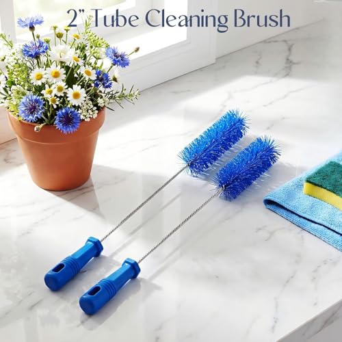Image of Baderke 2 Pcs Drain Brush Pipe Cleaning Tube Brush, Blue, 19.7 x 2 Inch