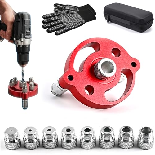 Self Centering Doweling Jig – Precision Drill Guide for Flawless Woodworking Joints 2/3/4/5/6/7/8/9/10mm, Handheld Jig, Flawless Woodworking Joints for Shelf Building, Joinery & Diy Home (Red)