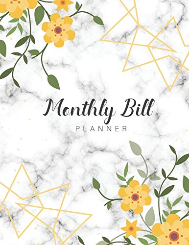 Monthly Bill Planner: Marble Floral Cover - Simple Monthly Bill Payment Checklist Tracker Log Book O